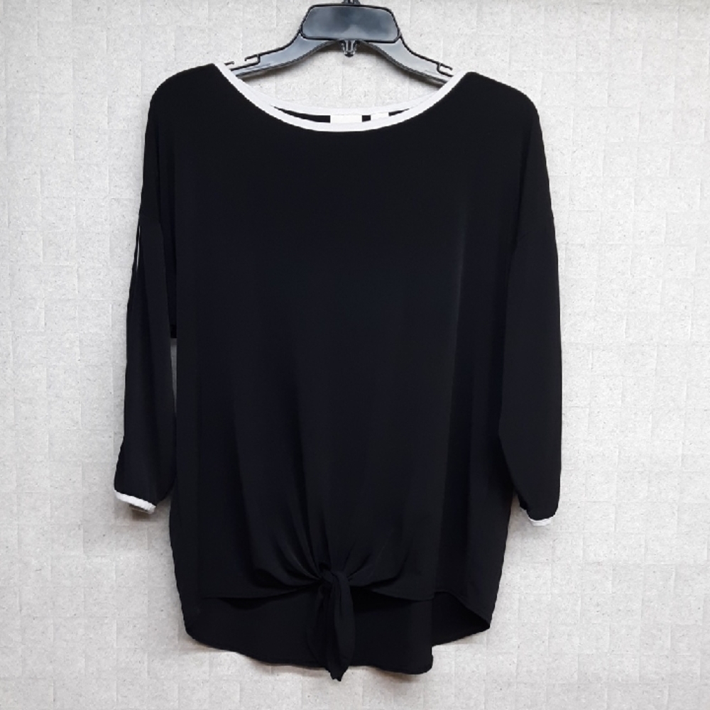 Chico's Black and White Tie Front Top